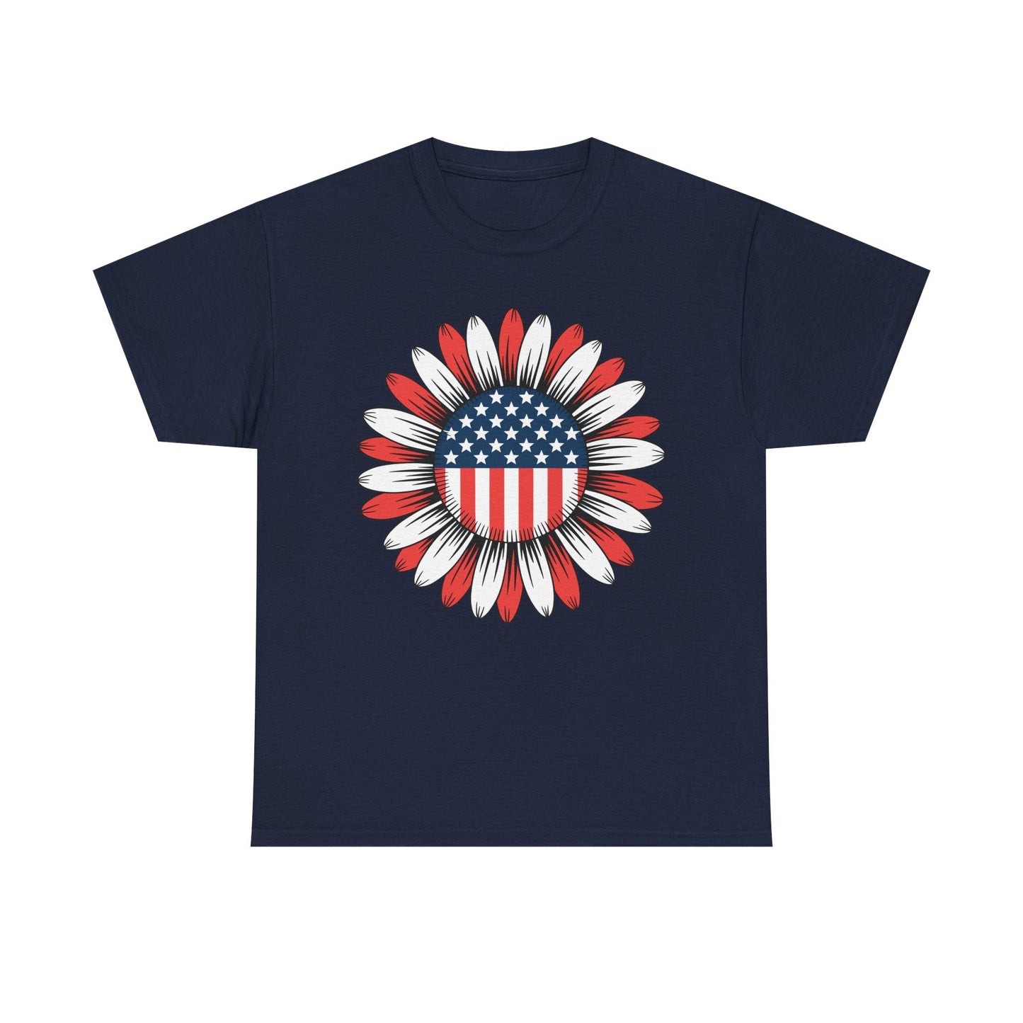 Sunflower American Flag 4th of July Women Men Merica USA T-Shirt