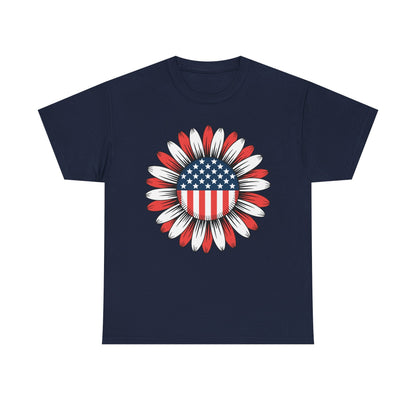 Sunflower American Flag 4th of July Women Men Merica USA T-Shirt