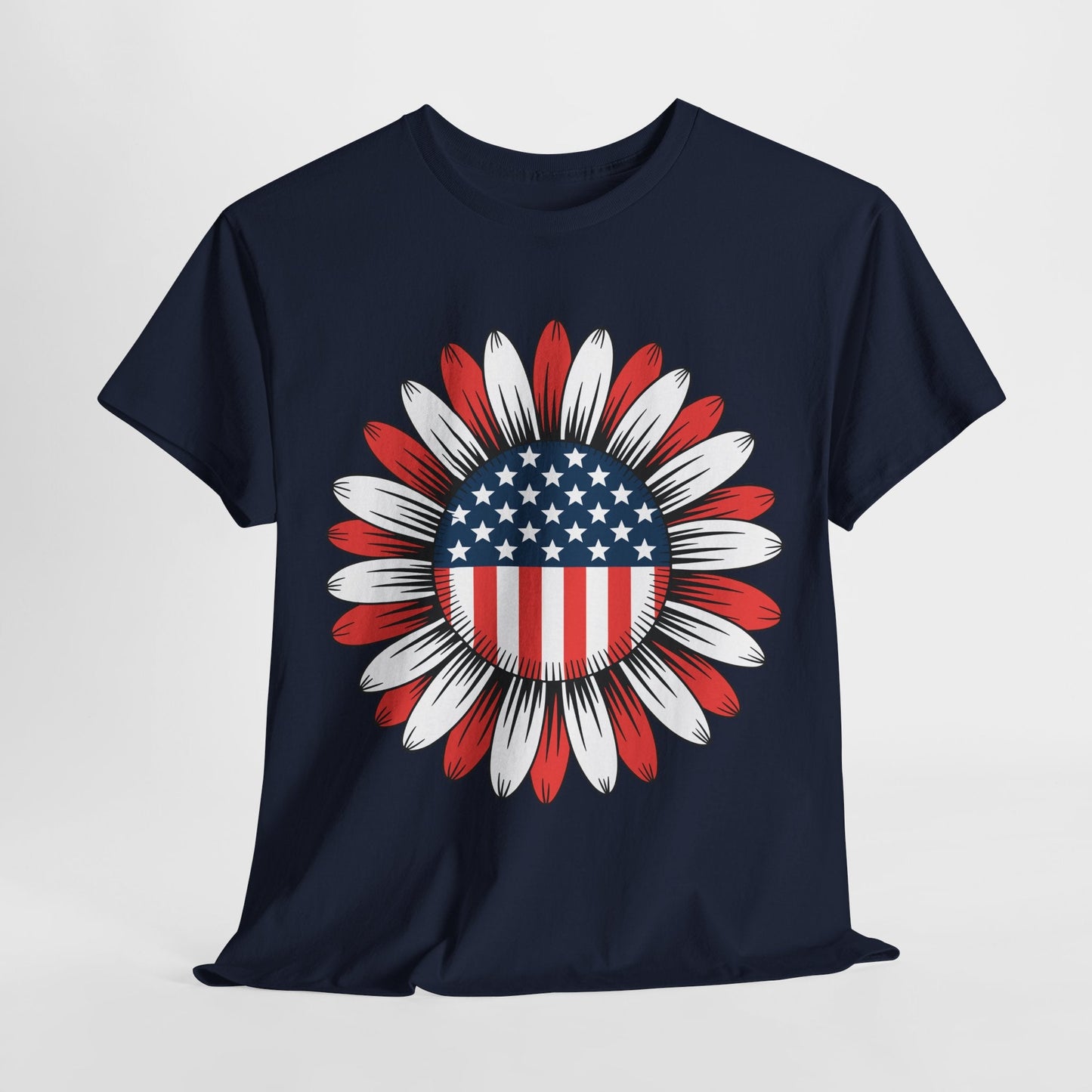 Sunflower American Flag 4th of July Women Men Merica USA T-Shirt