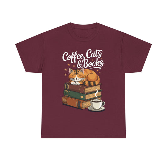 Coffee Cats & Books Lover Tee