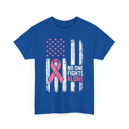 No One Fights Breast Cancer Alone American Flag Pink Ribbon T-Shirt