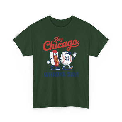 Hey Chicago Whadya Say Baseball and Hot Dog 4th of July Men Women T-Shirt