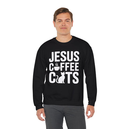 Christian Jesus, Coffee, Cats - Religous Cat Caffeine Lover Sweatshirt