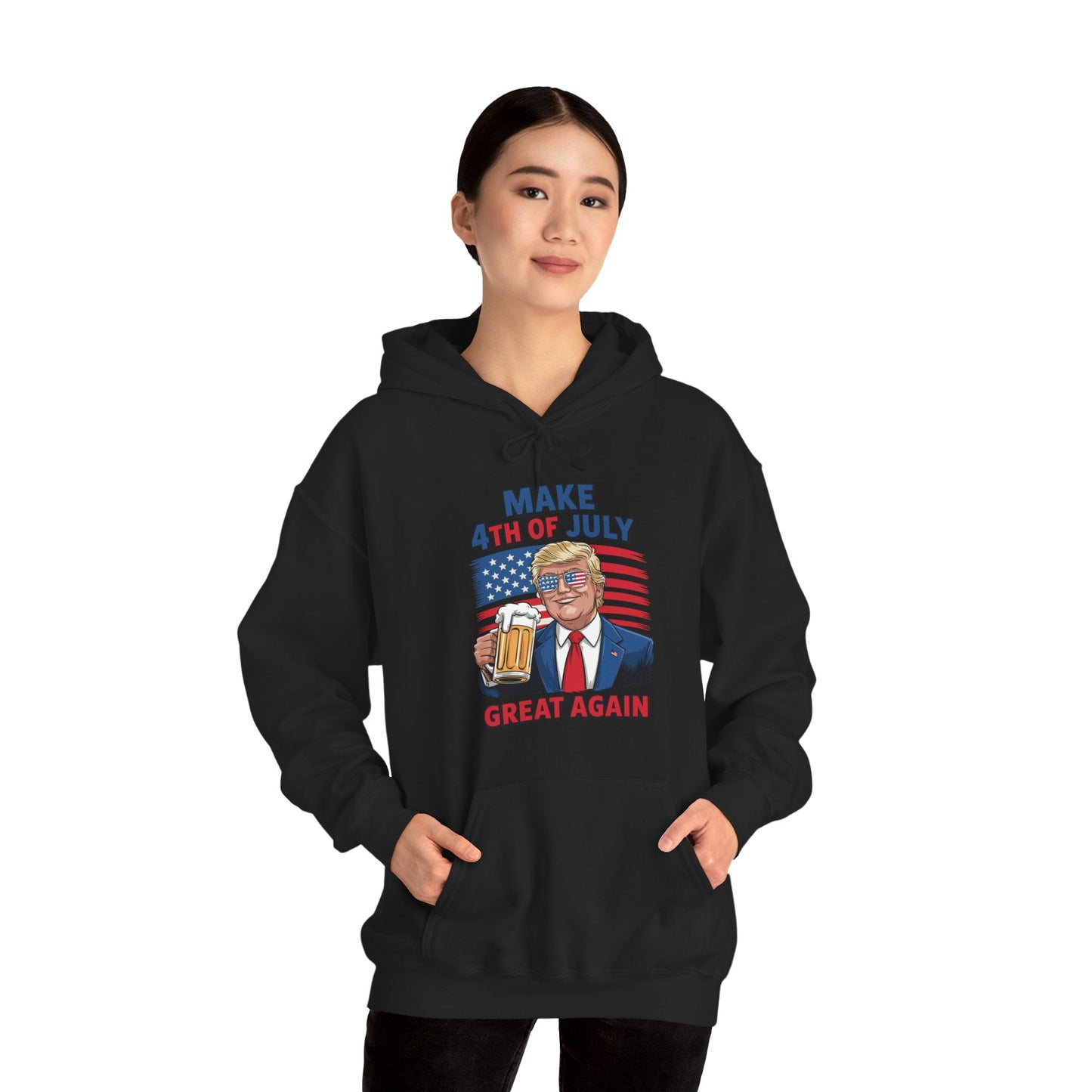 Funny Trump Make 4th Of July Great Again Drinking Beer Hoodie