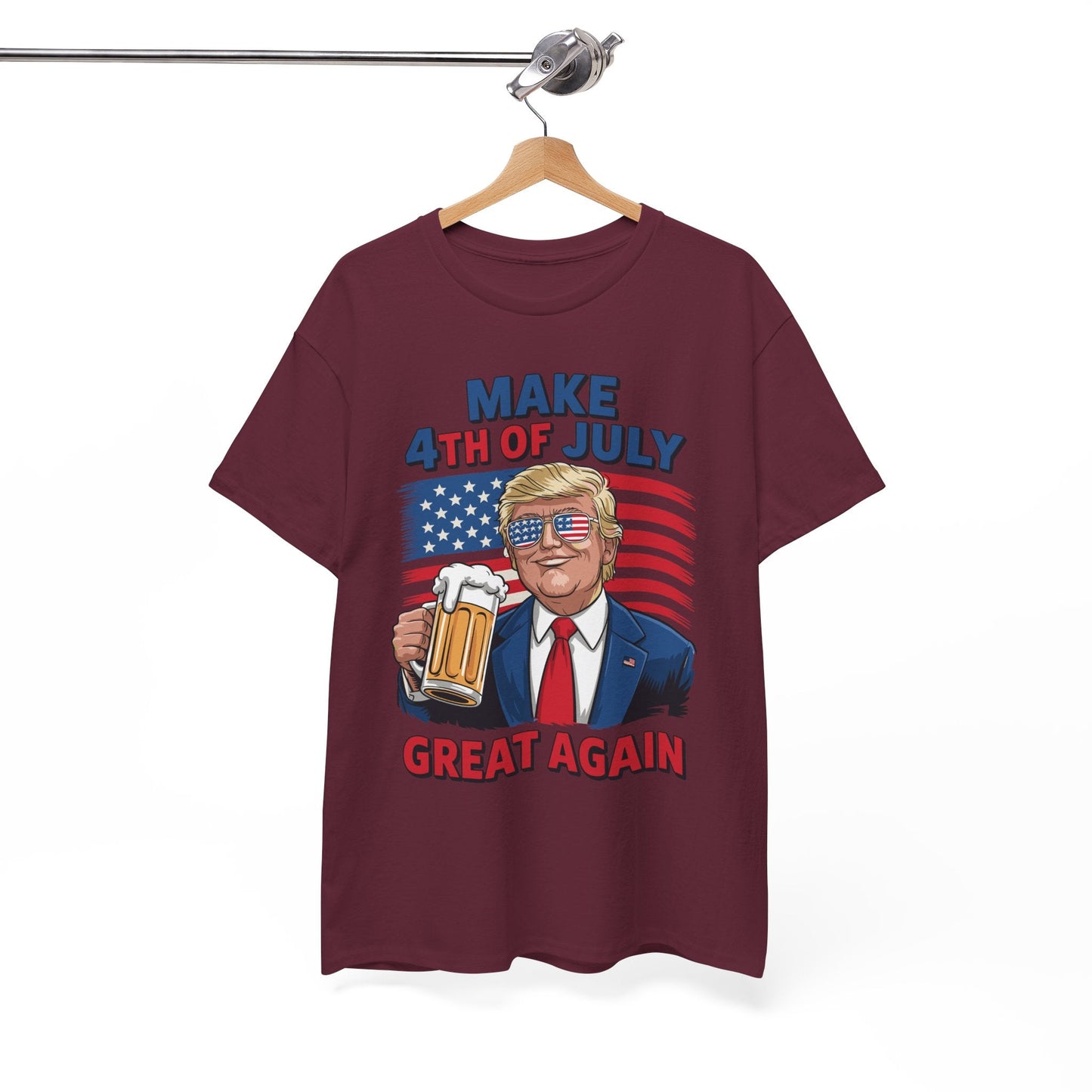 Funny Trump Make 4th Of July Great Again Drinking Beer T-Shirt