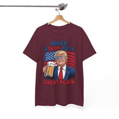 Funny Trump Make 4th Of July Great Again Drinking Beer T-Shirt