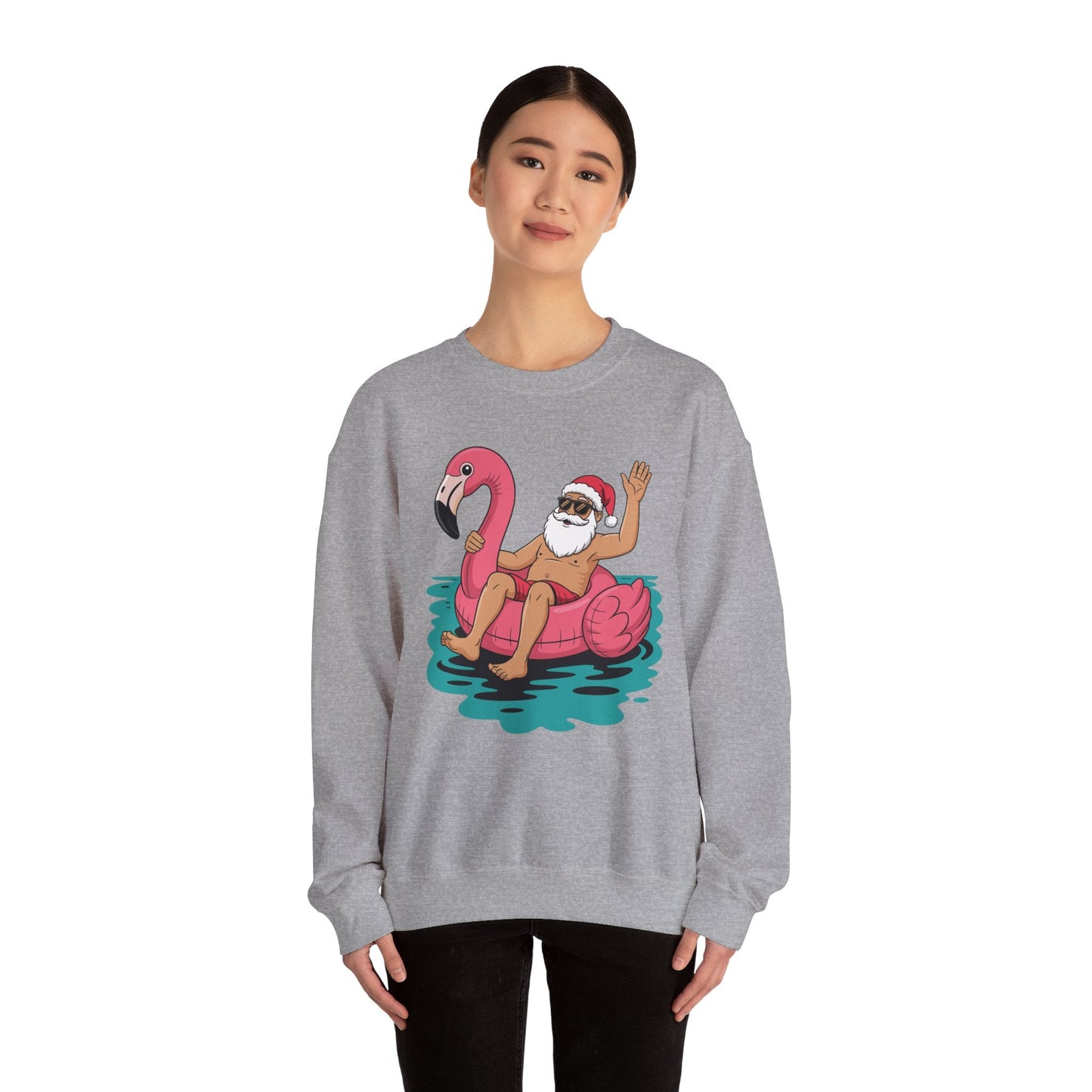 Santa Flamingo Floatie Funny Christmas In July Summer Xmas Sweatshirt