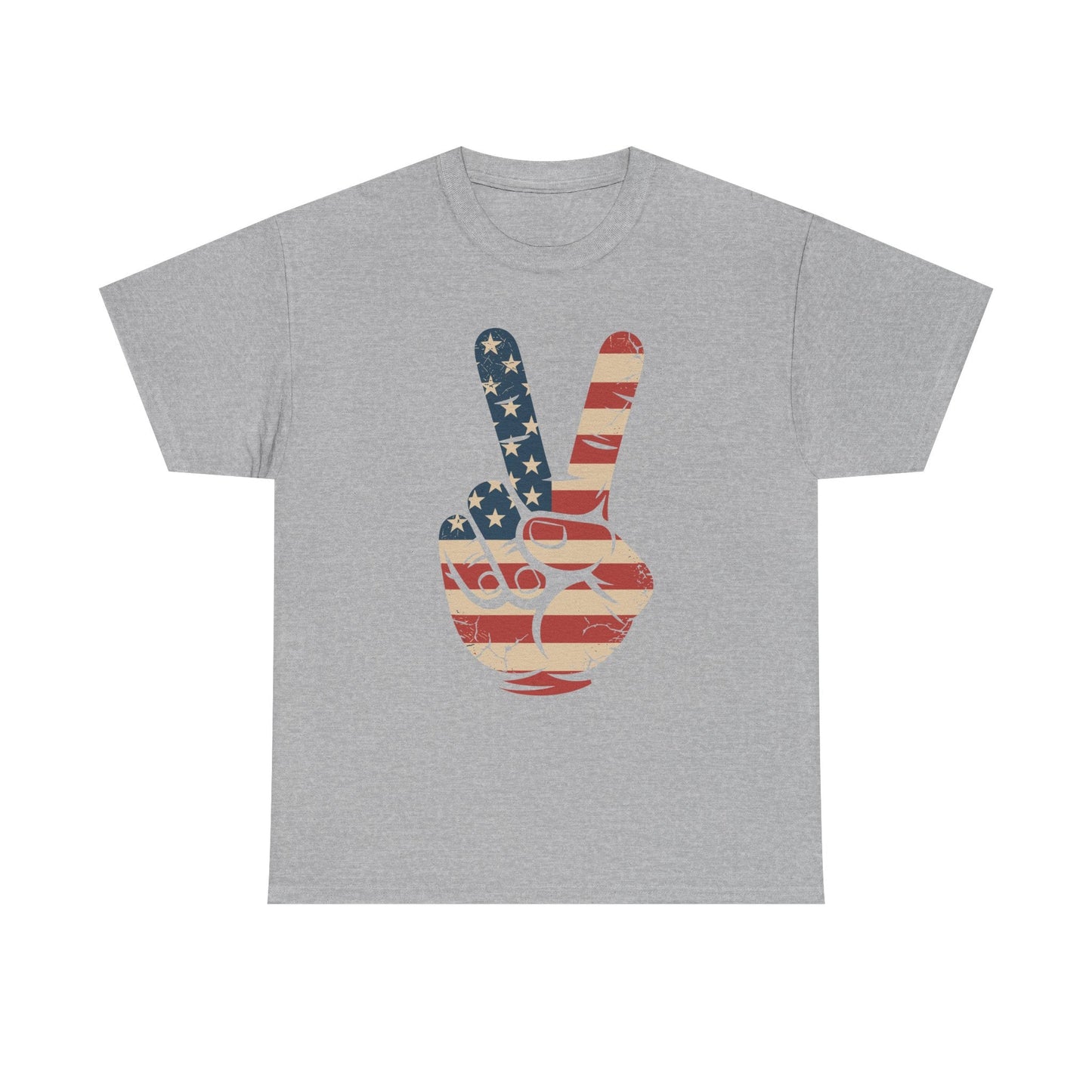 USA Flag Peace Sign Hand 4th of July Patriotic Men Boys T-Shirt