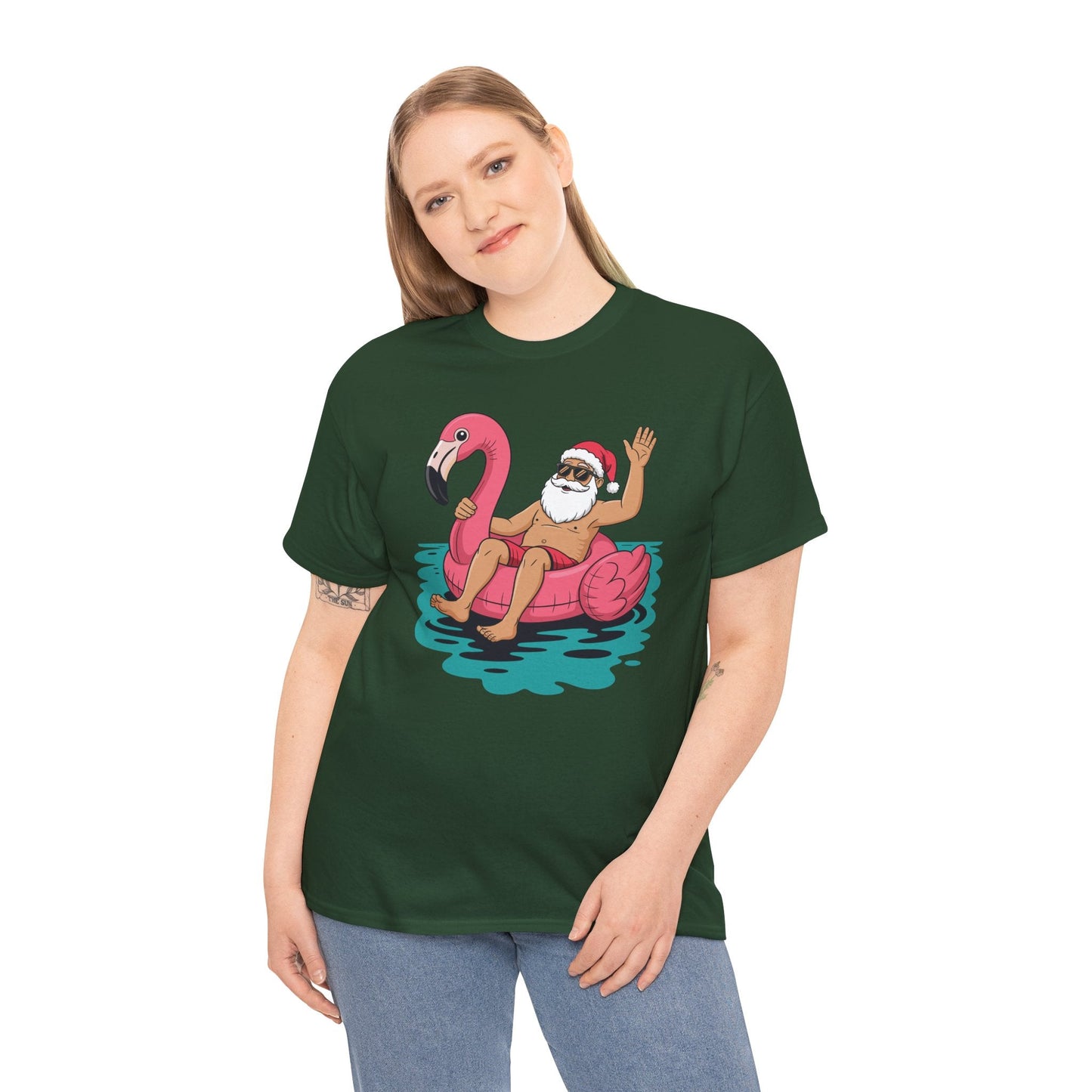 Santa Flamingo Floatie Funny Christmas In July Summer Xmas T-Shirt