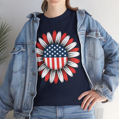 Sunflower American Flag 4th of July Women Men Merica USA T-Shirt