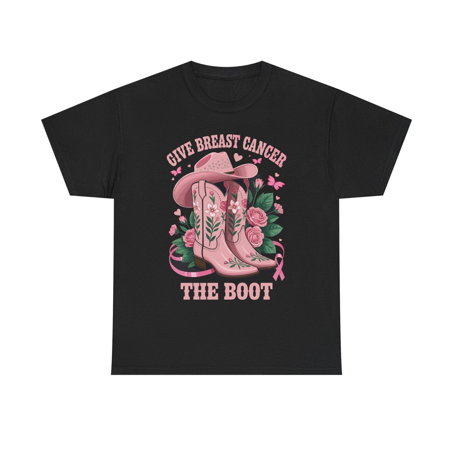 Give Breast Cancer The Boot Cowgirl Cancer Awareness Ribbon T-Shirt