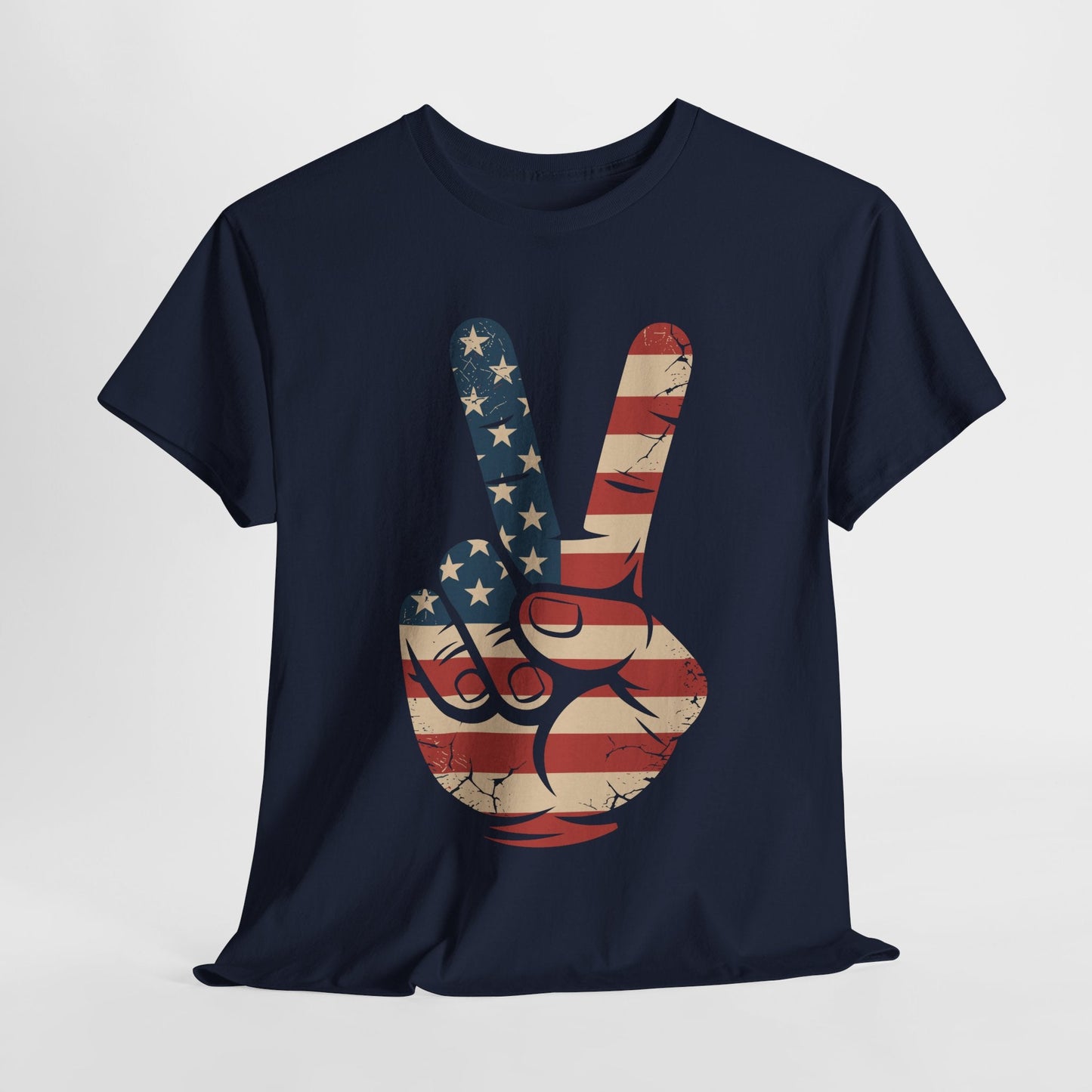 USA Flag Peace Sign Hand 4th of July Patriotic Men Boys T-Shirt