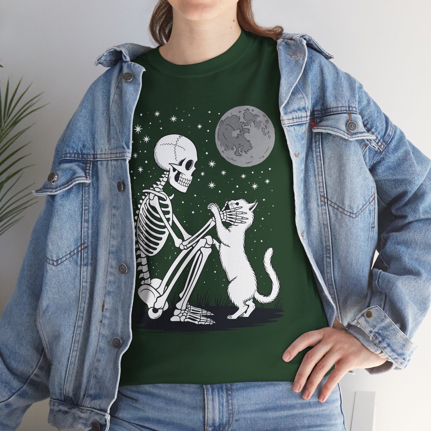 Skeleton Cat Skull Kitty Cute Goth Halloween Men Women T-Shirt