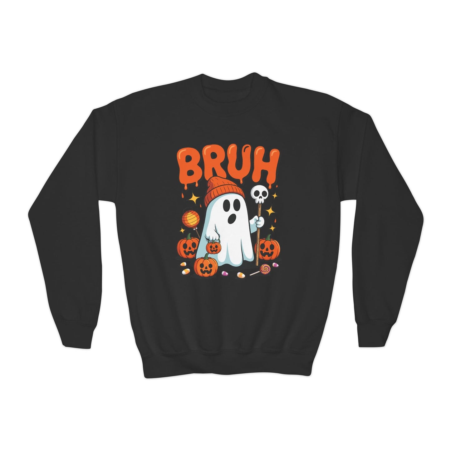 Bruh Ghost Halloween Cute Ghost Trick Or Treat Candy Kids Sweatshirt