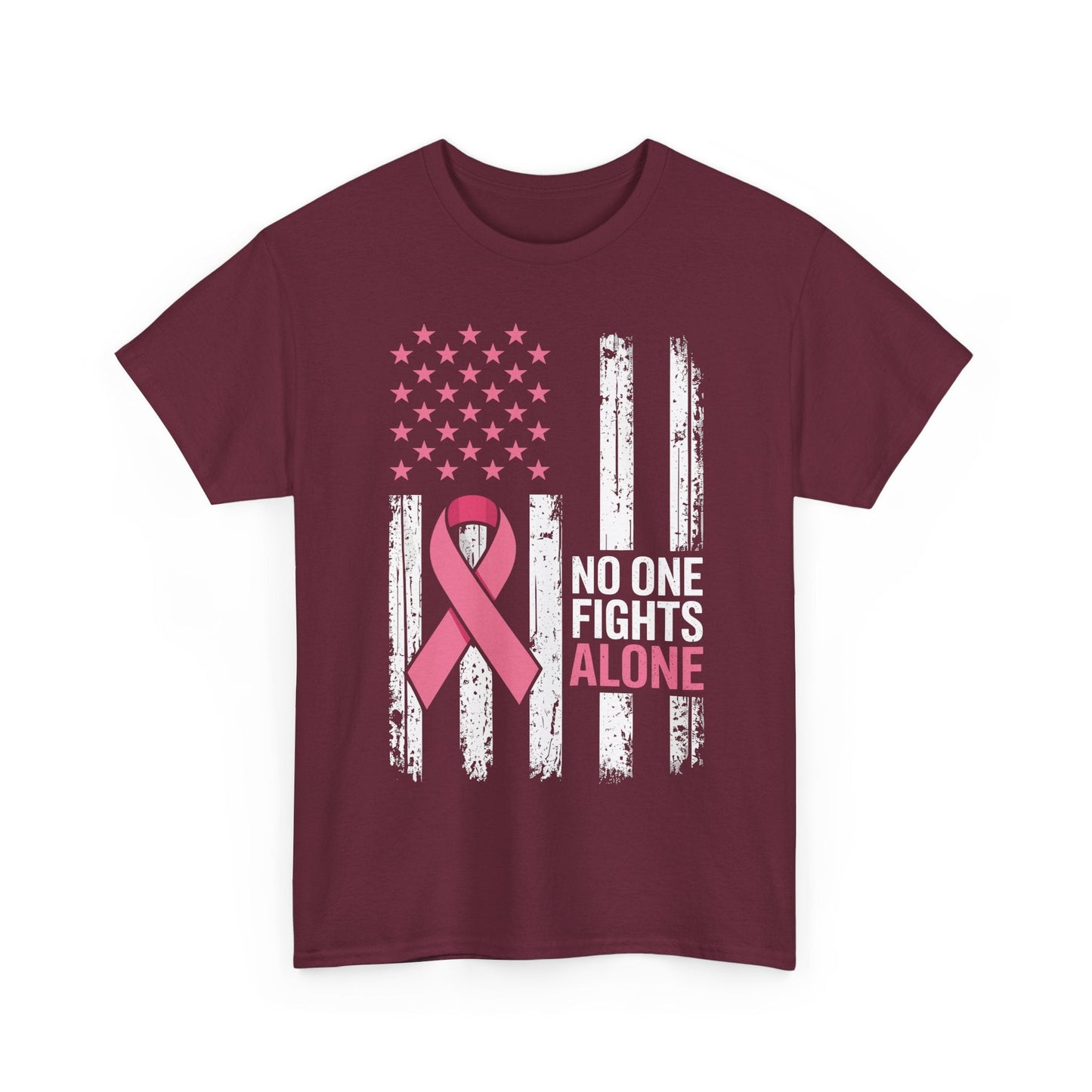 No One Fights Breast Cancer Alone American Flag Pink Ribbon T-Shirt