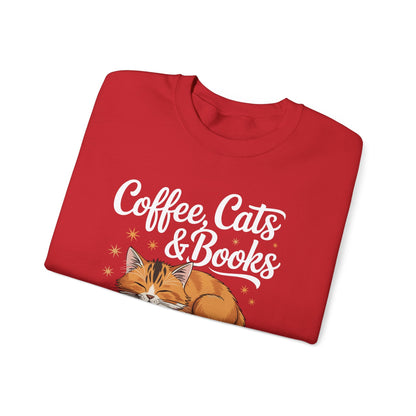 Coffee Cats & Books Lover, For Women & Girls, Funny Coffee Sweatshirt