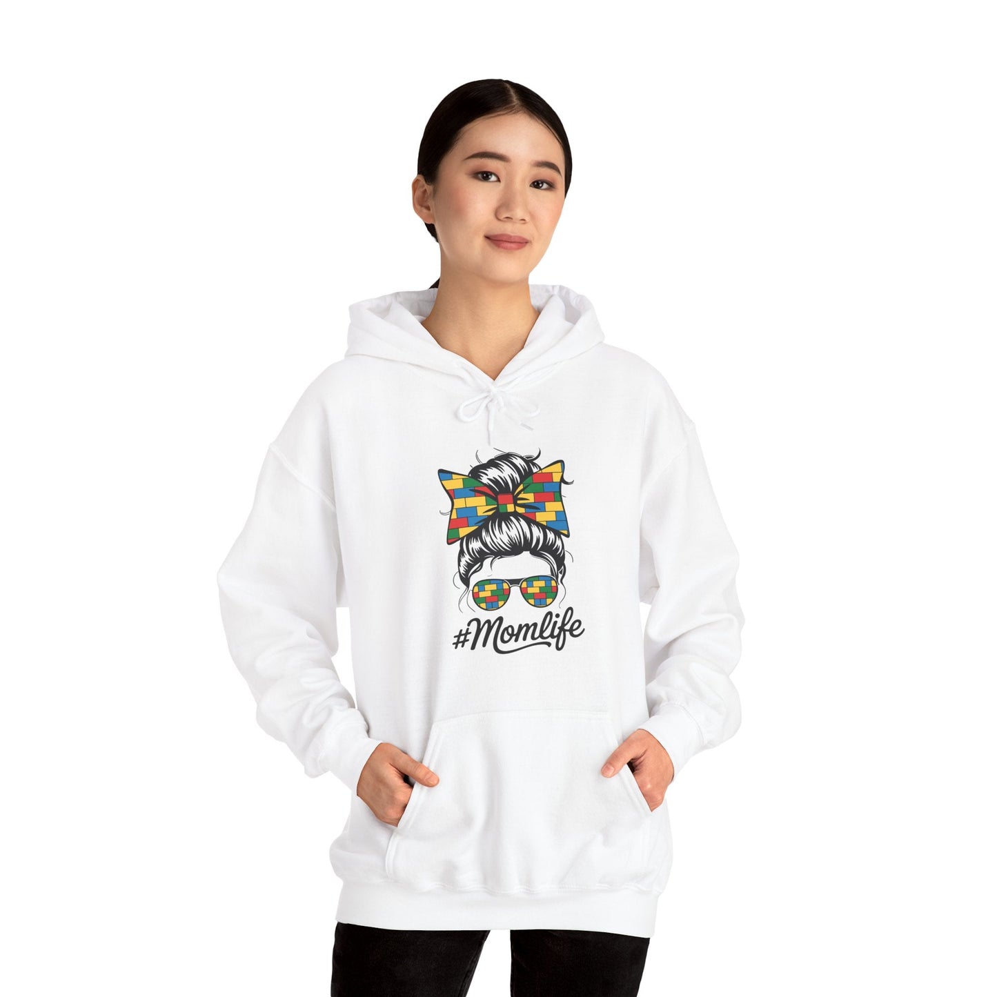 Building Block Messy Bun Mom Life Master Builder Mothers Day Hoodie