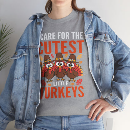 Care For Little Turkeys Nurse Fall Thanksgiving Scrub Top T-Shirt