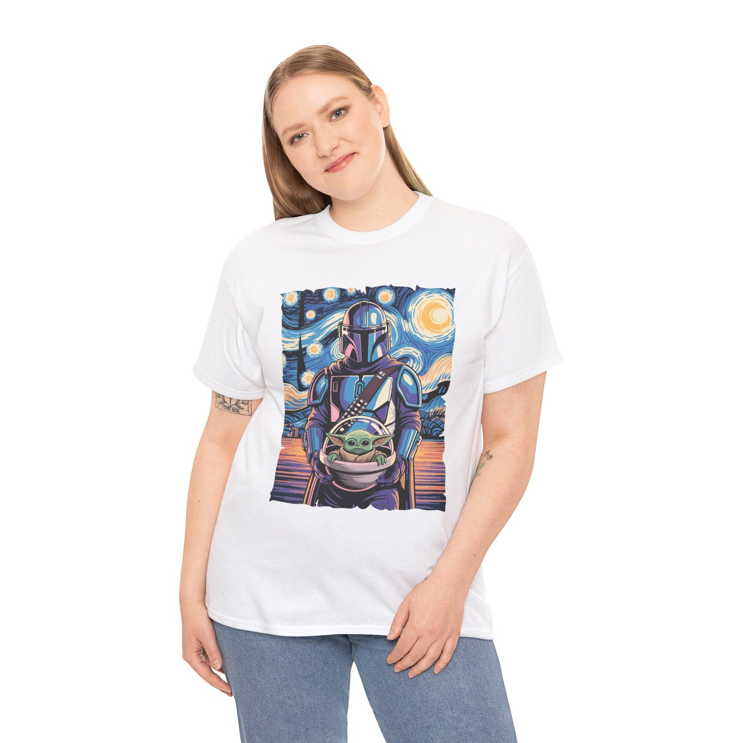 Star Wars The Mandalorian & The Child Starry Night Style T-Shirt