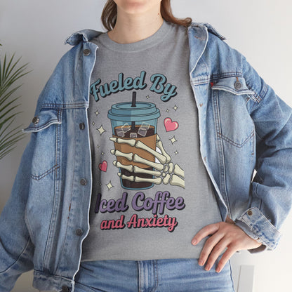 Fueled by Iced Coffee and Anxiety Funny Coffee Lover T-Shirt
