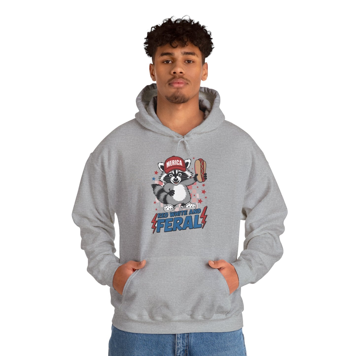 Red White And Feral Raccoon 4th of July Saying Meme Hoodie