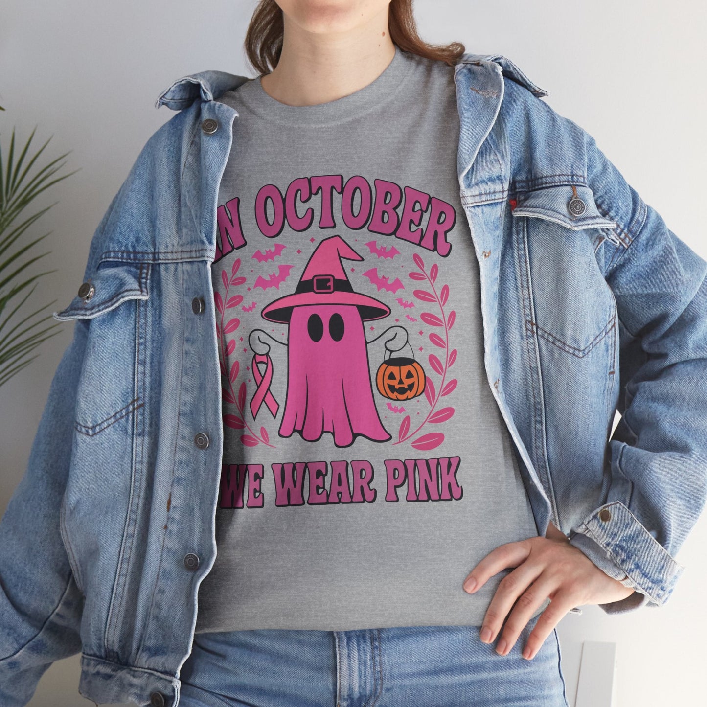 In October We Wear Pink Breast Cancer Awareness Halloween T-Shirt