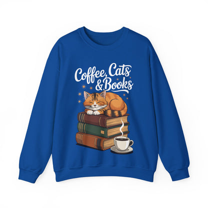 Coffee Cats & Books Lover, For Women & Girls, Funny Coffee Sweatshirt