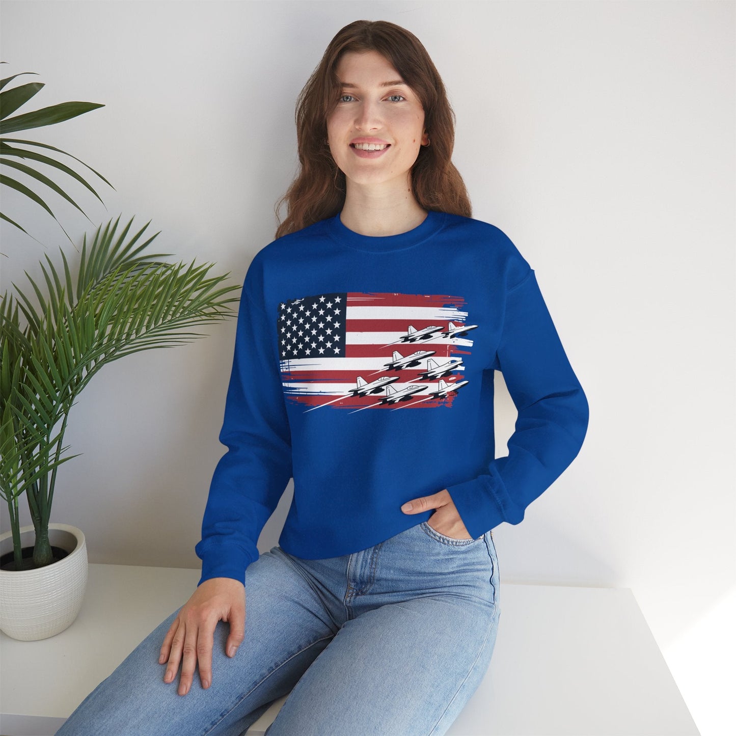 Patriotic Red White Blue USA Flag Fighter Jets 4th of July Sweatshirt