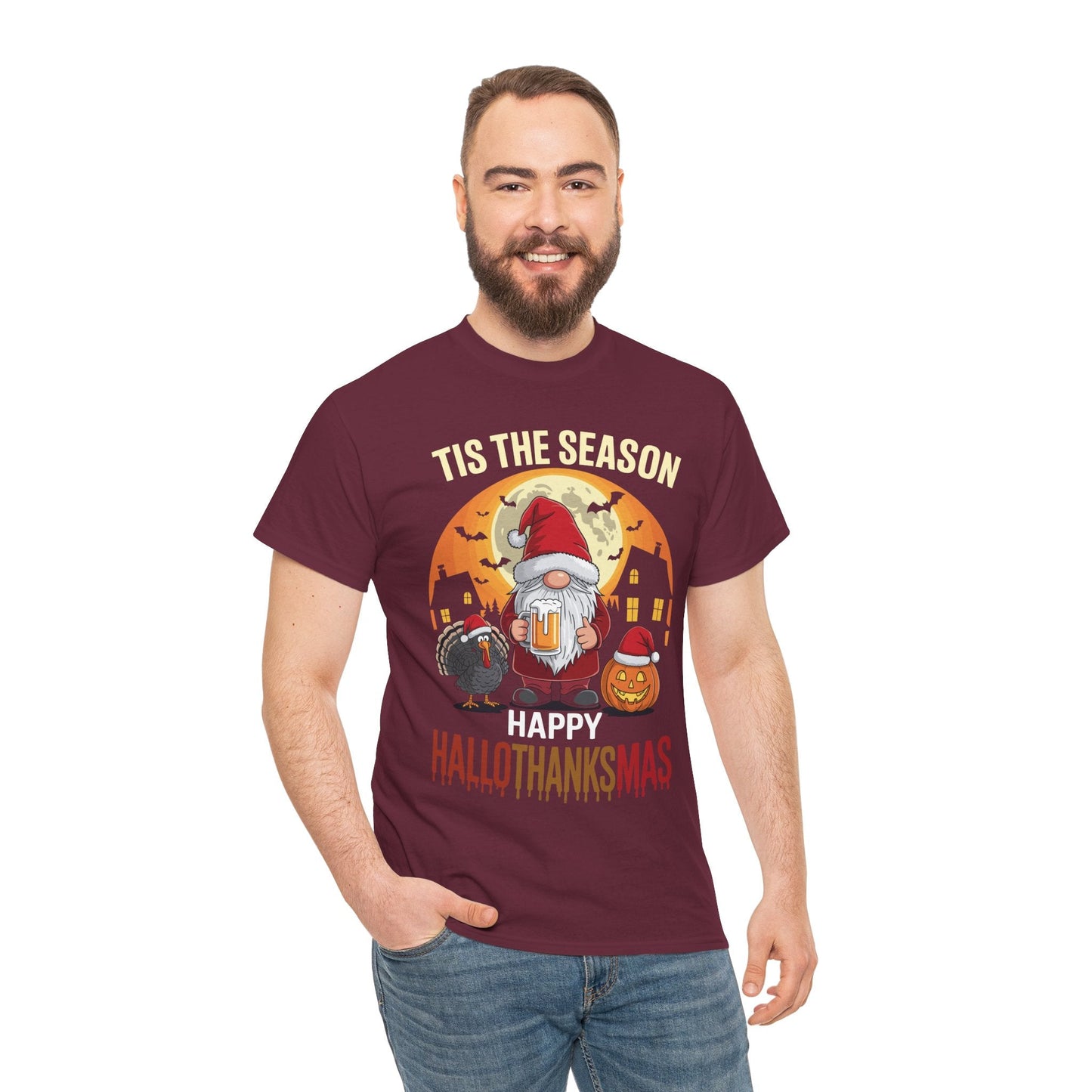 Happy Hallothanksmas Halloween Thanksgiving Merry Christmas T-Shirt