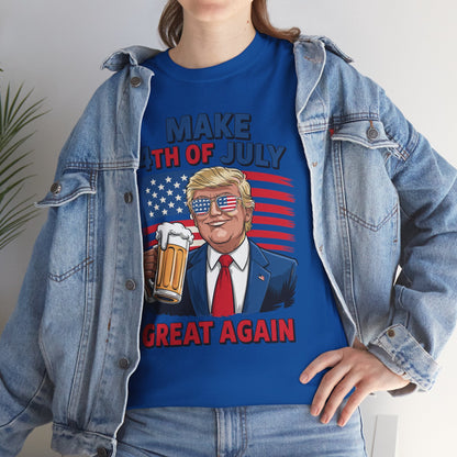 Funny Trump Make 4th Of July Great Again Drinking Beer T-Shirt