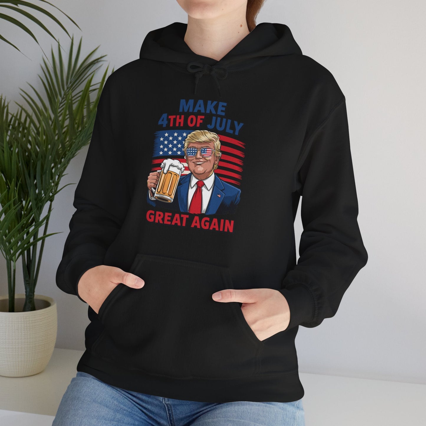 Funny Trump Make 4th Of July Great Again Drinking Beer Hoodie