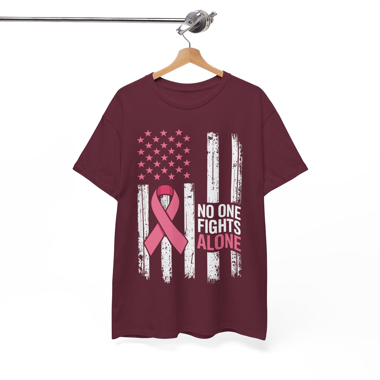 No One Fights Breast Cancer Alone American Flag Pink Ribbon T-Shirt