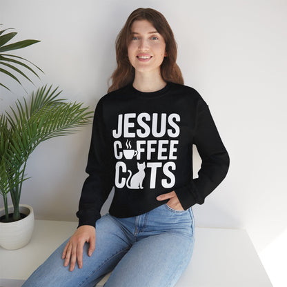 Christian Jesus, Coffee, Cats - Religous Cat Caffeine Lover Sweatshirt