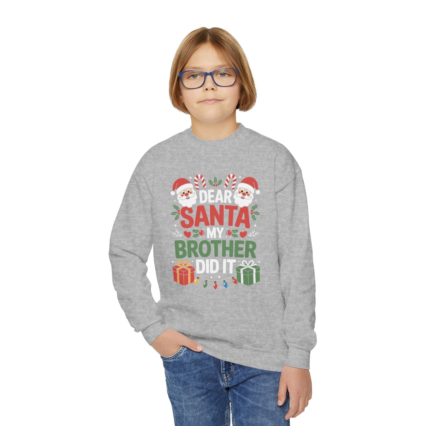 Dear Santa My Brother Did It Funny Christmas Boys Girls Kids Sweatshirt