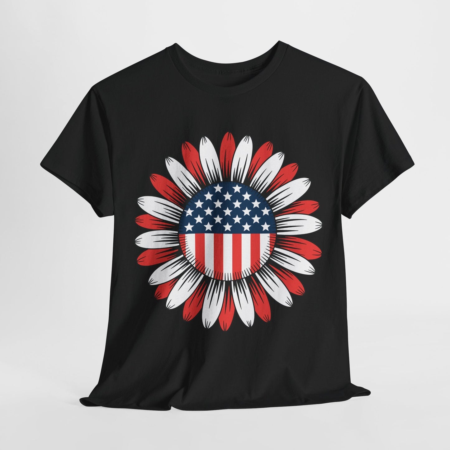 Sunflower American Flag 4th of July Women Men Merica USA T-Shirt
