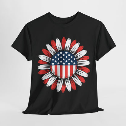 Sunflower American Flag 4th of July Women Men Merica USA T-Shirt