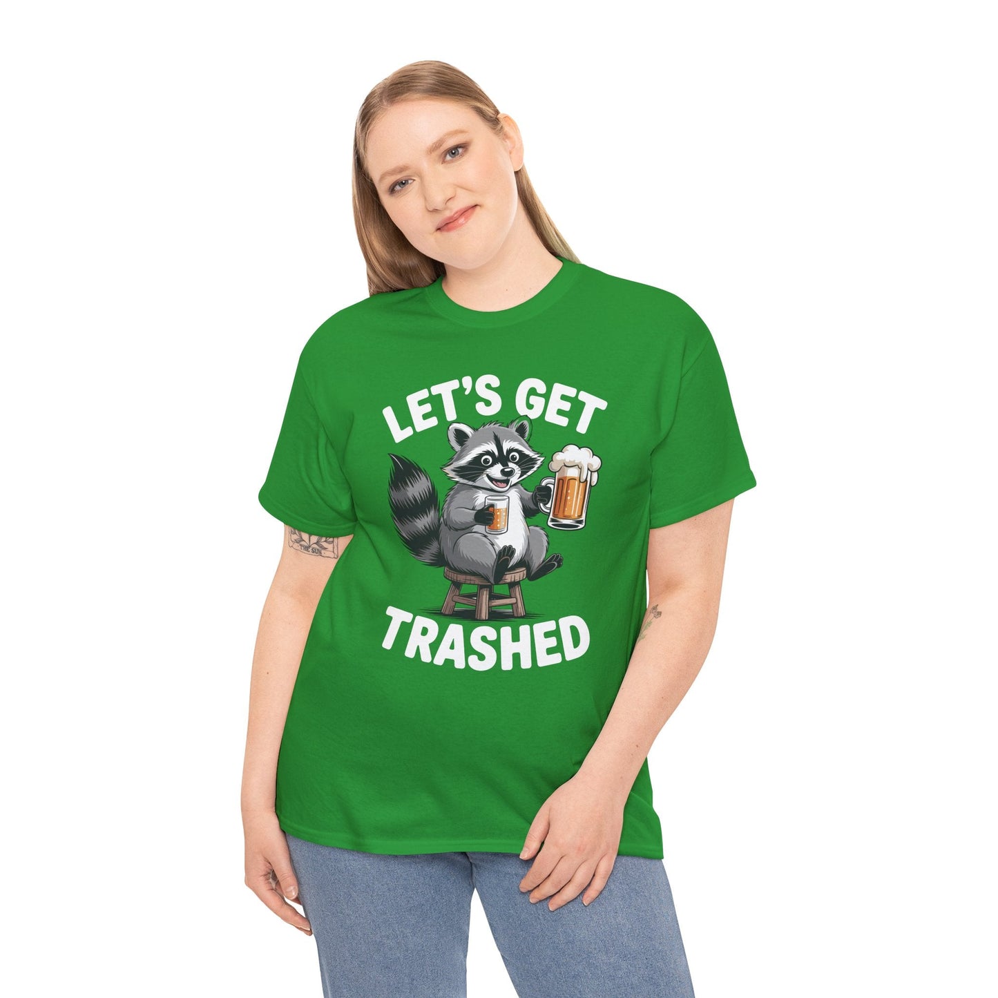 Funny Let's Get Trashed Raccoon Meme Humor Beer Drinking T-Shirt