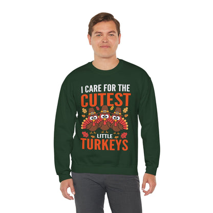 Care For Little Turkeys Nurse Fall Thanksgiving Scrub Top Sweatshirt