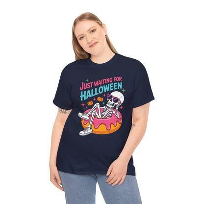 Just Waiting For Halloween Skeleton Donut Summerween Vibes T-Shirt