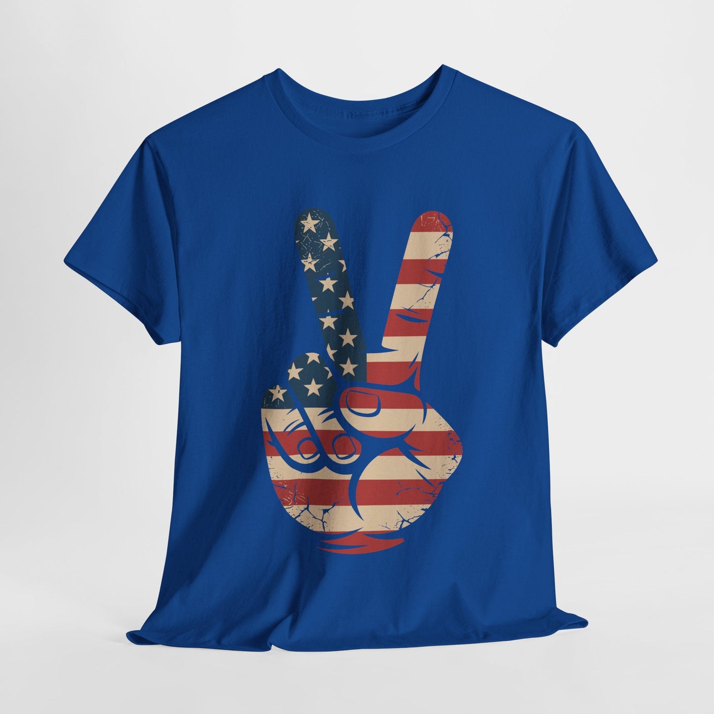 USA Flag Peace Sign Hand 4th of July Patriotic Men Boys T-Shirt