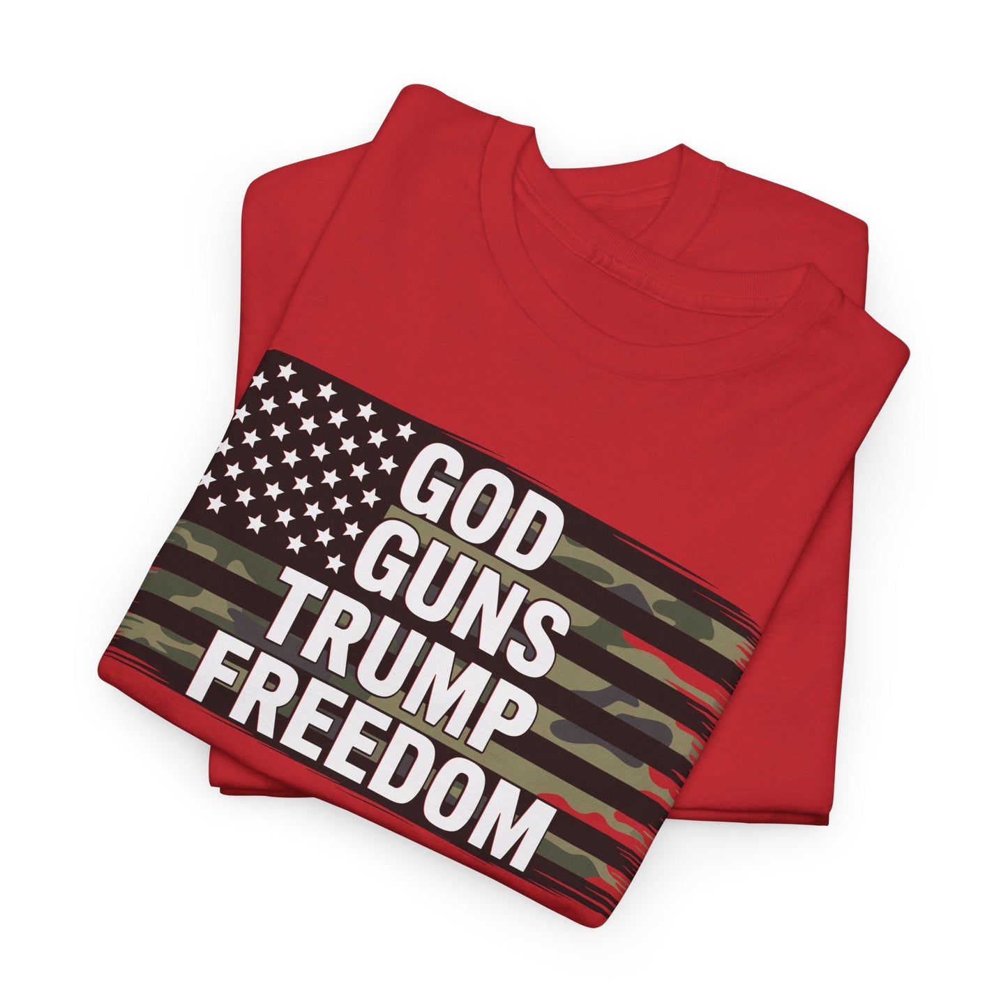 God Guns Trump Freedom Funny Camouflage Pro Gun USA Flag T-Shirt
