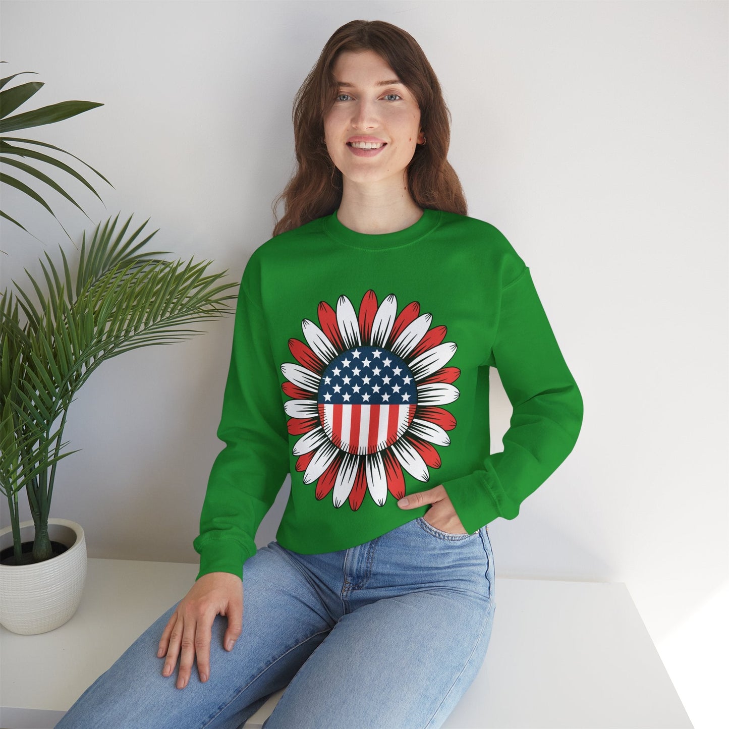 Sunflower American Flag 4th of July Women Men Merica USA Sweatshirt