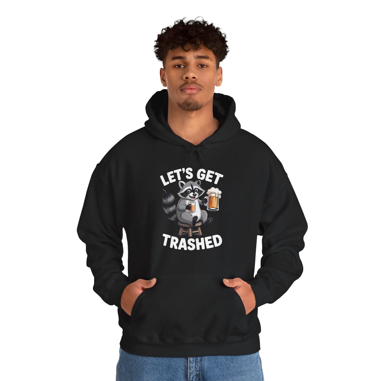 Funny Let's Get Trashed Raccoon Meme Humor Beer Drinking Hoodie