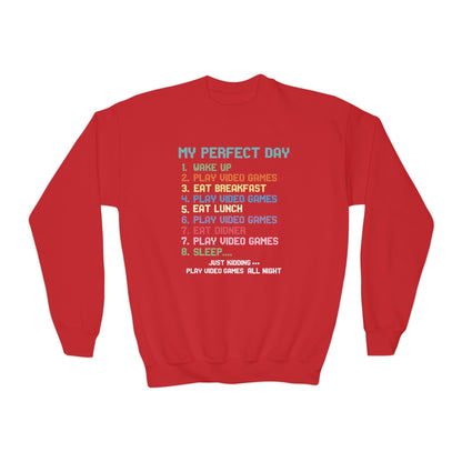 My Perfect Day Play Video Games Funny Gamer Kids Sweatshirt
