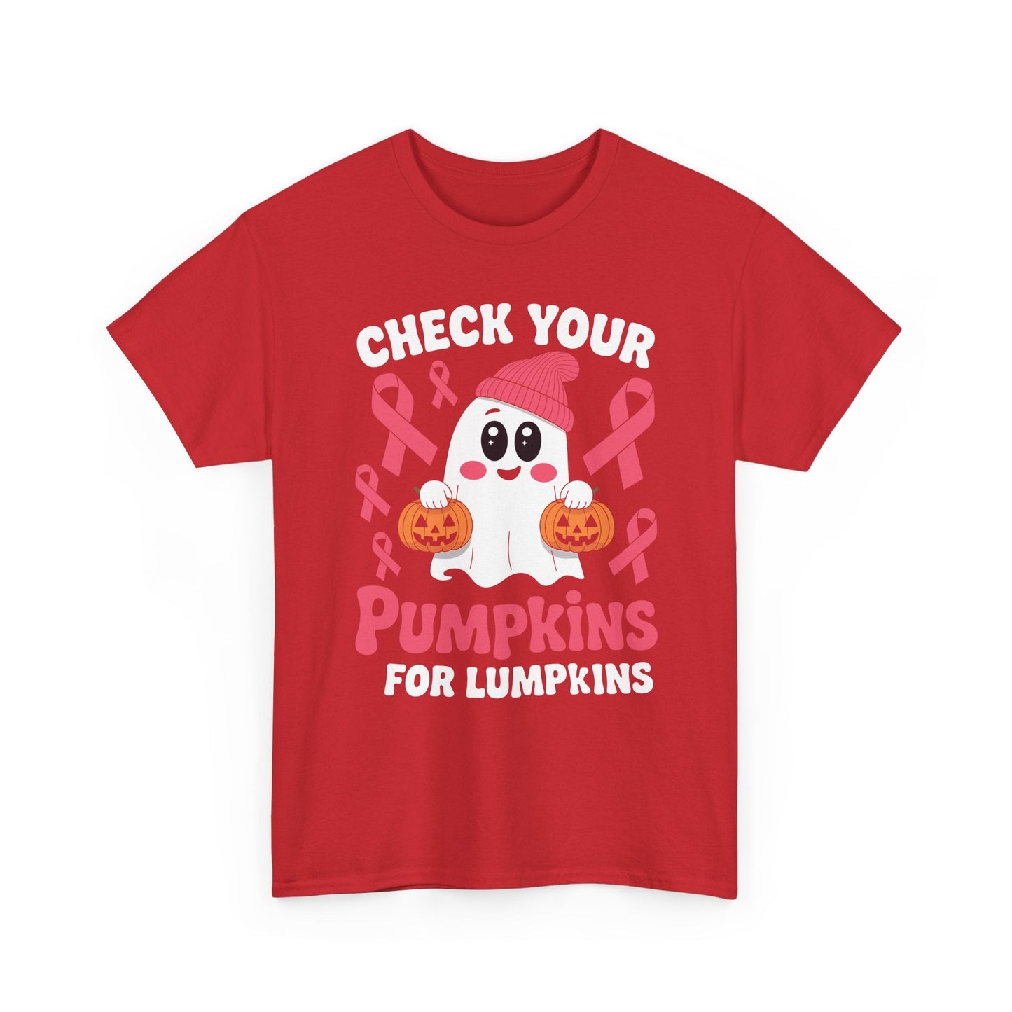 Breast Cancer Halloween Boo Ghost Check Your Pumpkins Womens T-Shirt