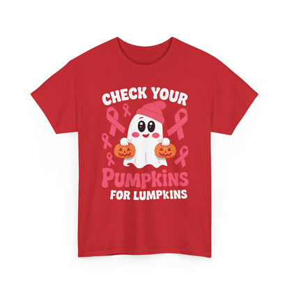Breast Cancer Halloween Boo Ghost Check Your Pumpkins Womens T-Shirt
