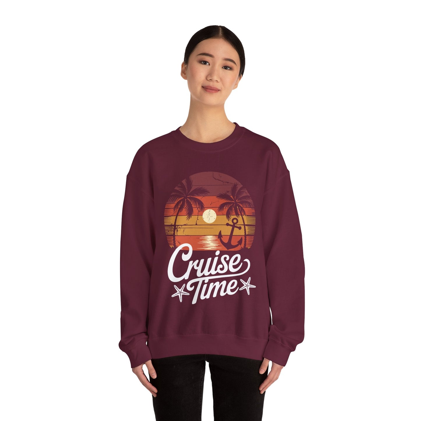 On Cruise Time Coconut Tree Graphic Summer Vacation Cruising Sweatshirt