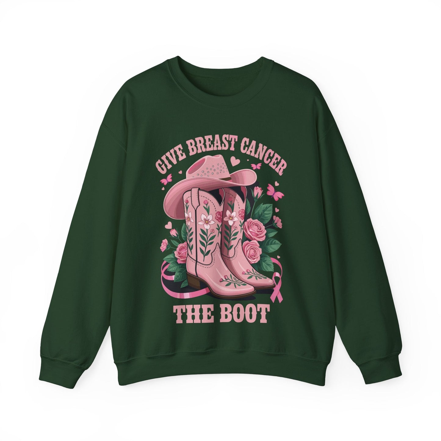 Give Breast Cancer The Boot Cowgirl Cancer Awareness Ribbon Sweatshirt