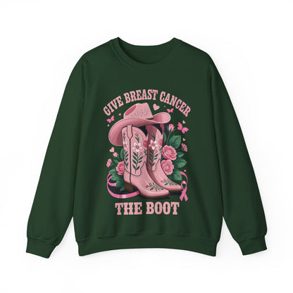 Give Breast Cancer The Boot Cowgirl Cancer Awareness Ribbon Sweatshirt