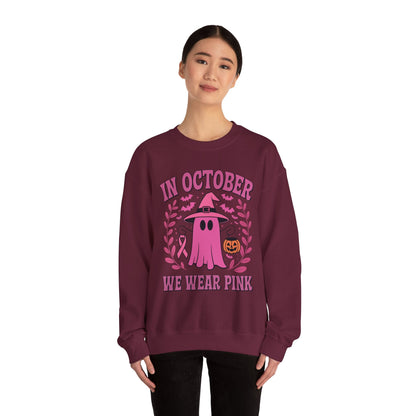 In October We Wear Pink Breast Cancer Awareness Halloween Sweatshirt